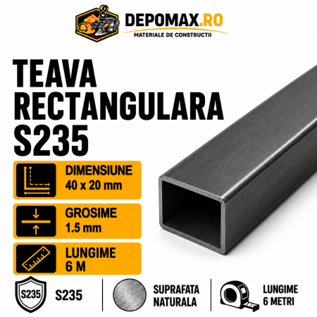 Teava rectangulara 40 x 20 x 1.5 mm, 6 metri